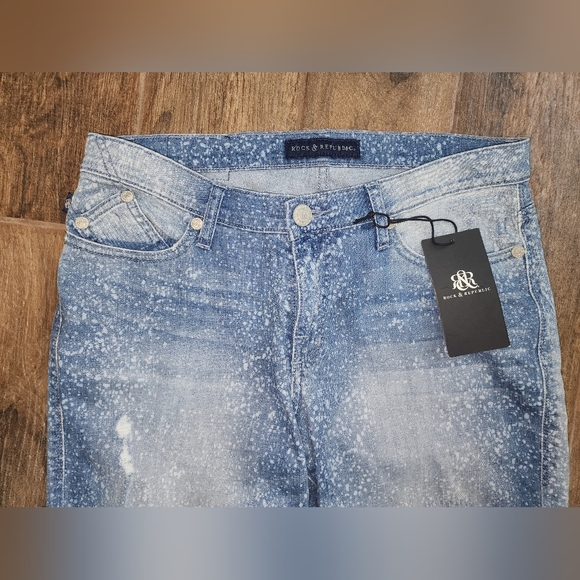 Rock & Republic Women Blue Jeans Paint Splatter Bleach Washed Size 8 / 10 - Picture 3 of 5